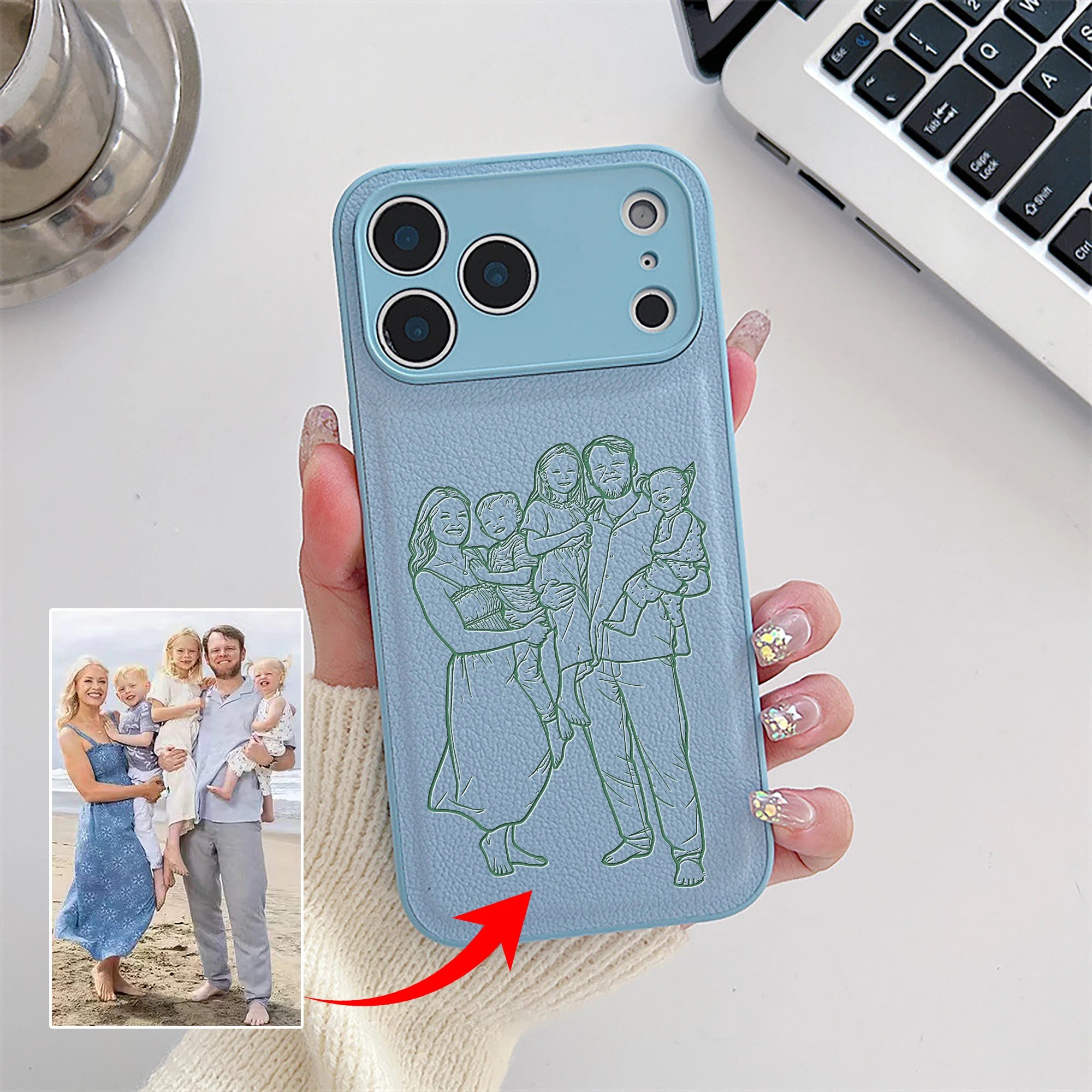 Custom Photo Engraved Leather Phone Case – Personalized Image Case