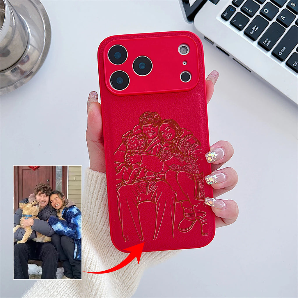 Custom Photo Engraved Leather Phone Case – Personalized Image Case